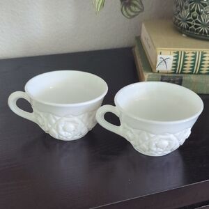Set Of 2 Vintage Fostoria White Glass Punch Bowl Mugs